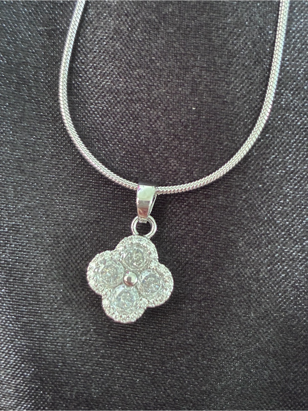 Silver CZ Clover Necklace on 18K gold plated chain
